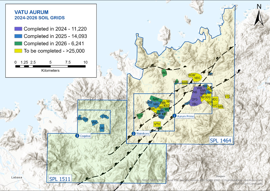 Figure 3: Vatu Aurum Project target areas with soil grids